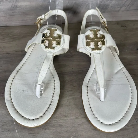 Tory Burch Womens 8 White Bryce Flat Thong Sandals Casual Logo Beach - Picture 3 of 12